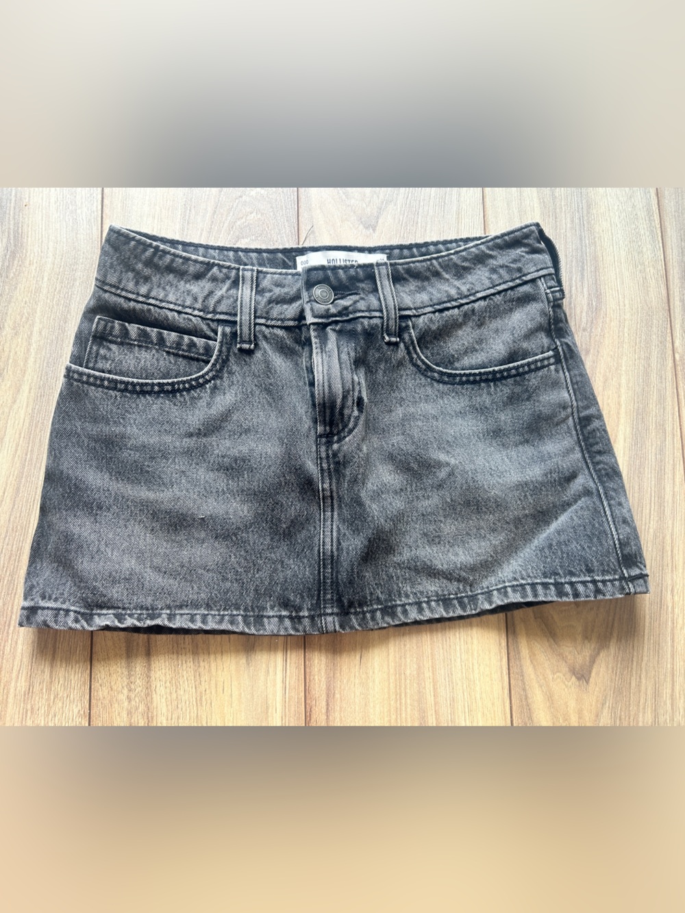Hollister Low Rise Black Washed Denim Mini Skirt